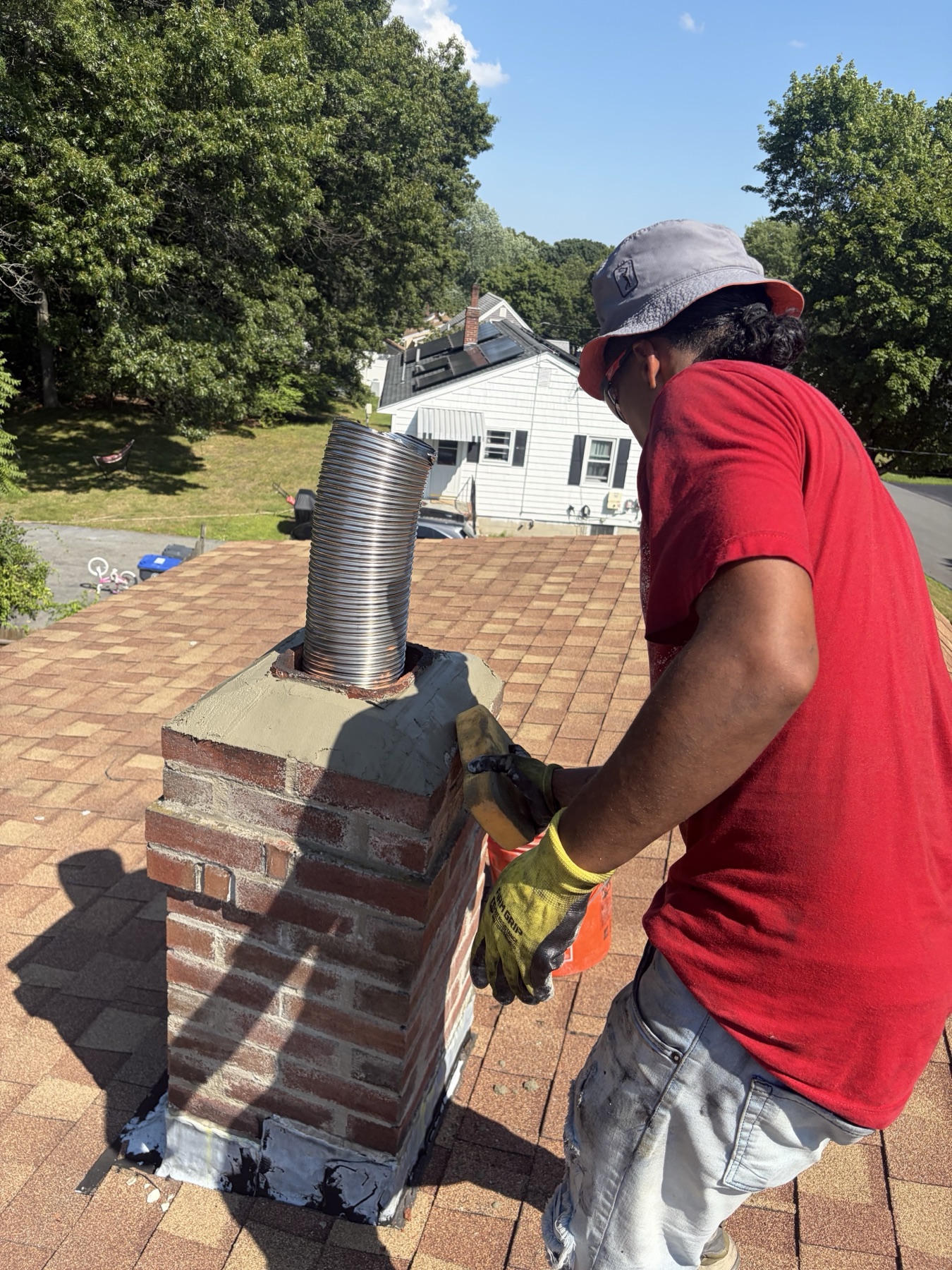 Concrete repair around new chimney liner in Methuen MA
