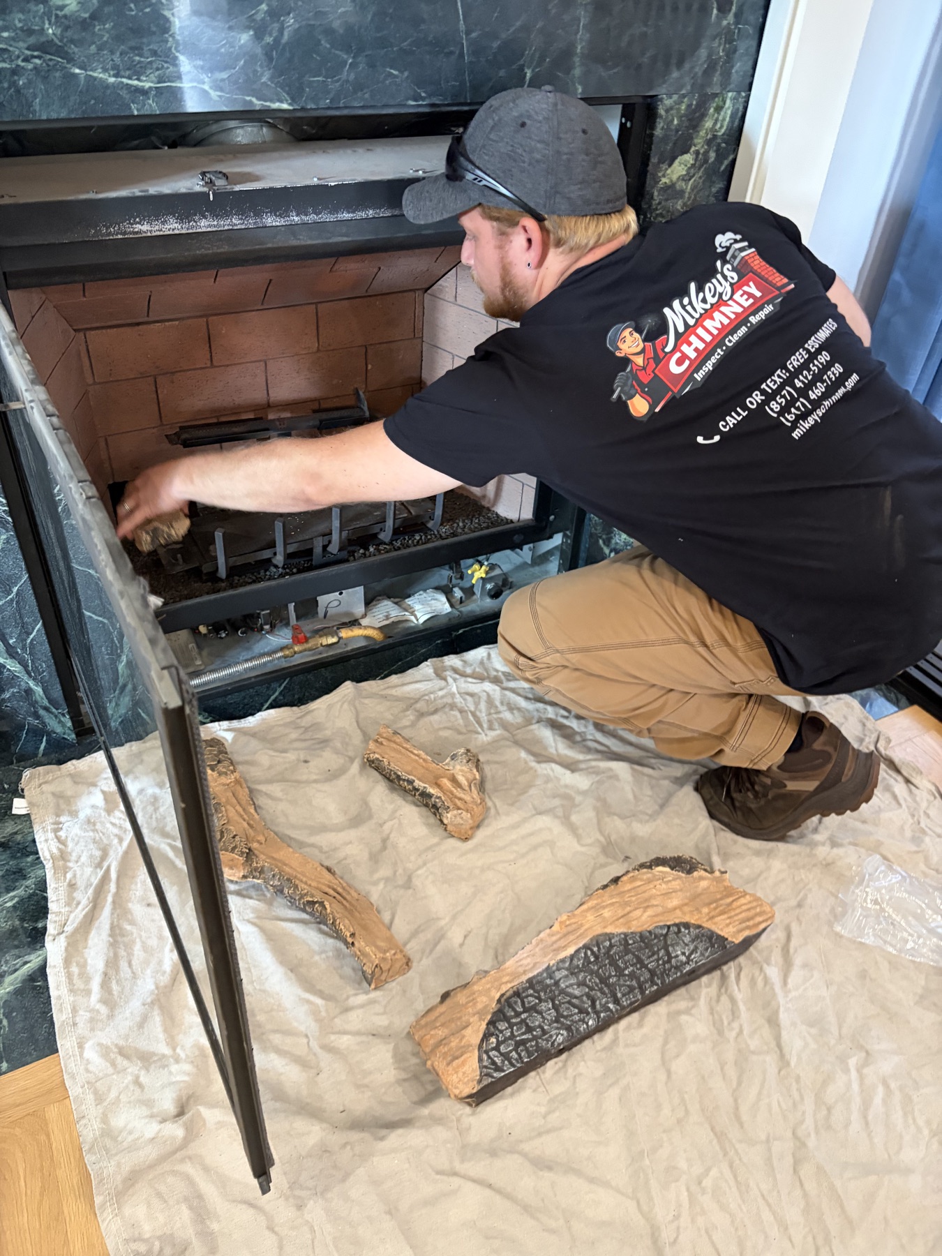 Gas fireplace inspection during pilot repair in Londonderry NH